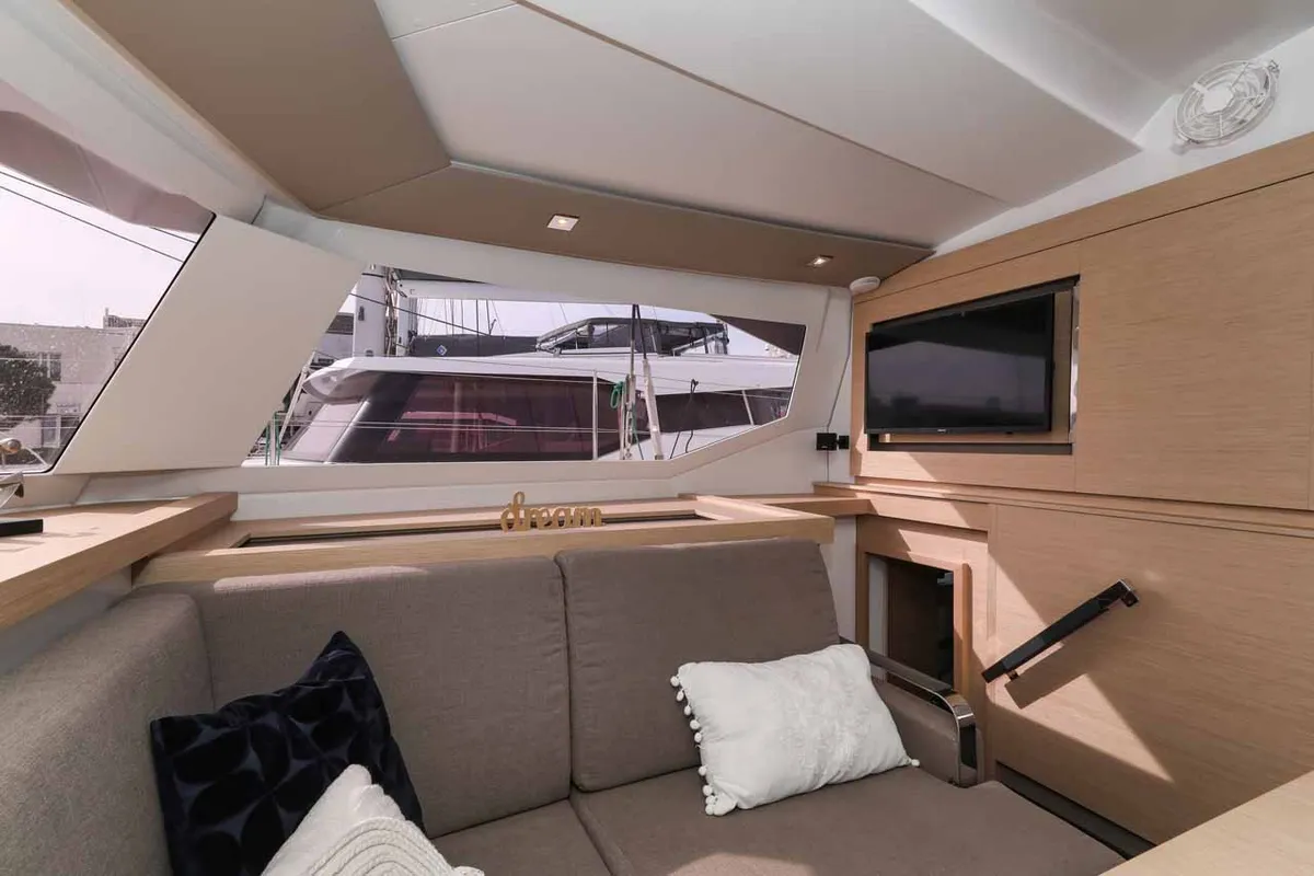Salon of Alchiba, a Fountaine Pajot Astrea 42 catamaran at Grad Trogir, Croatia