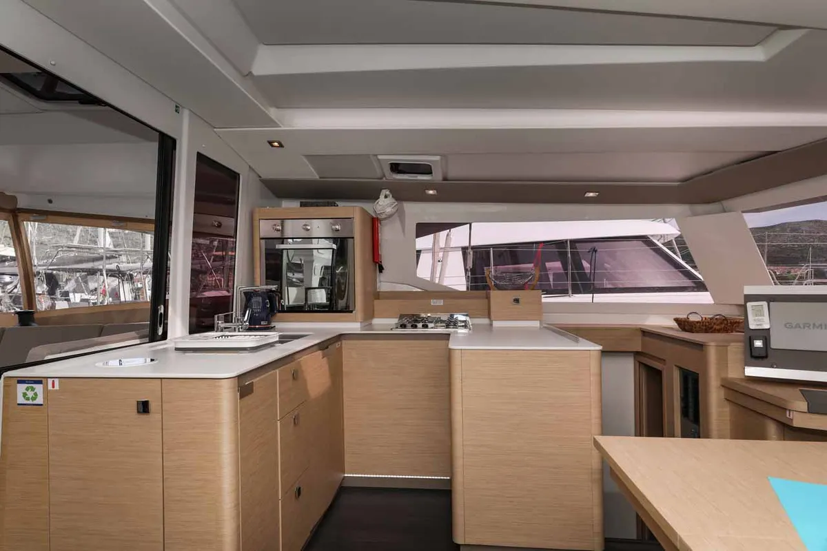 Galley of Alchiba, a Fountaine Pajot Astrea 42 catamaran at Grad Trogir, Croatia