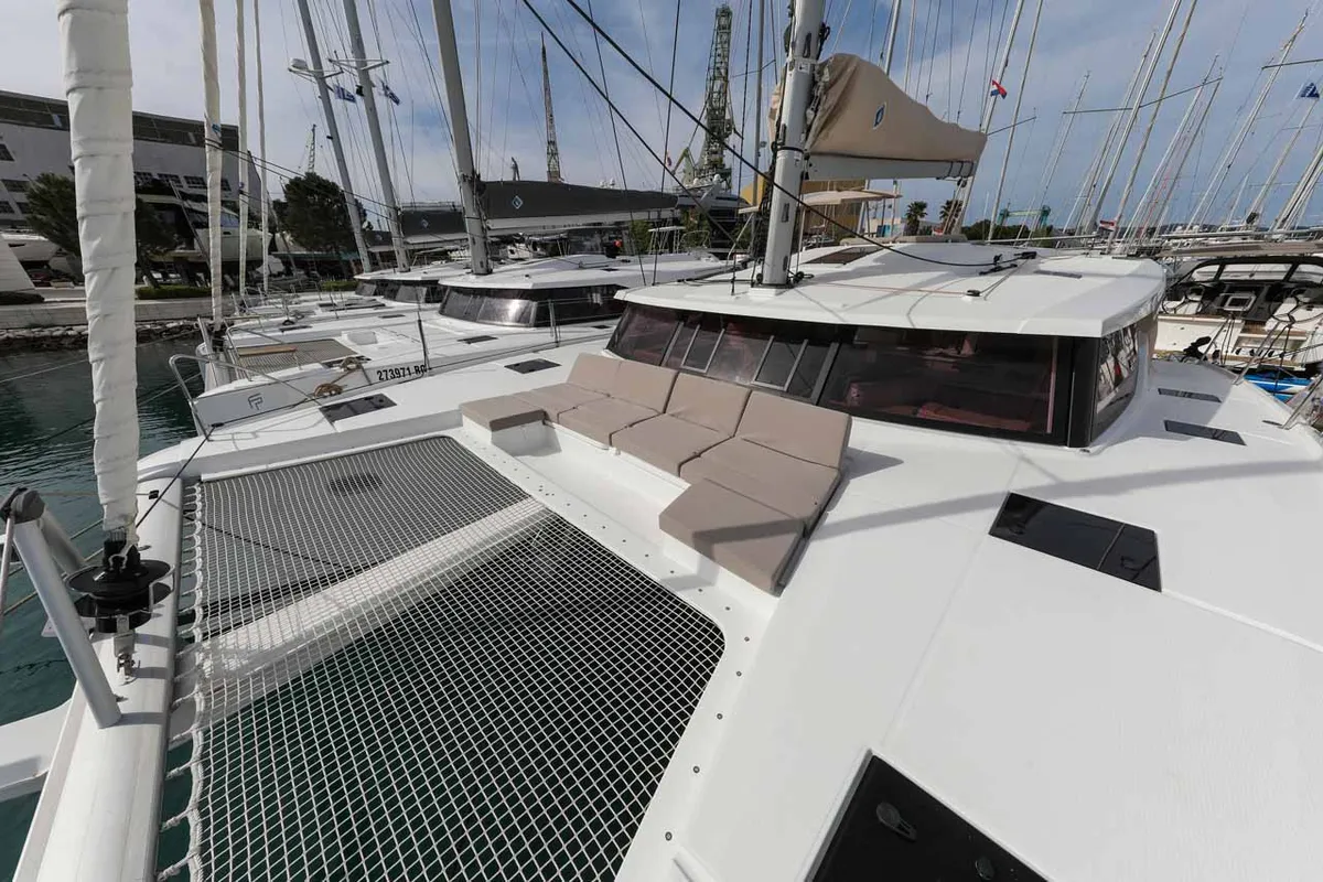 Deck of Alchiba, a Fountaine Pajot Astrea 42 catamaran at Grad Trogir, Croatia
