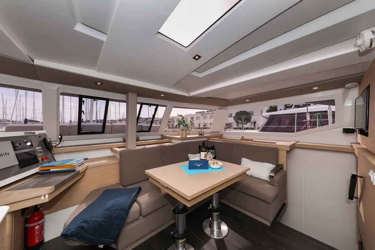 Salon of Alchiba, a Fountaine Pajot Astrea 42 catamaran at Grad Trogir, Croatia