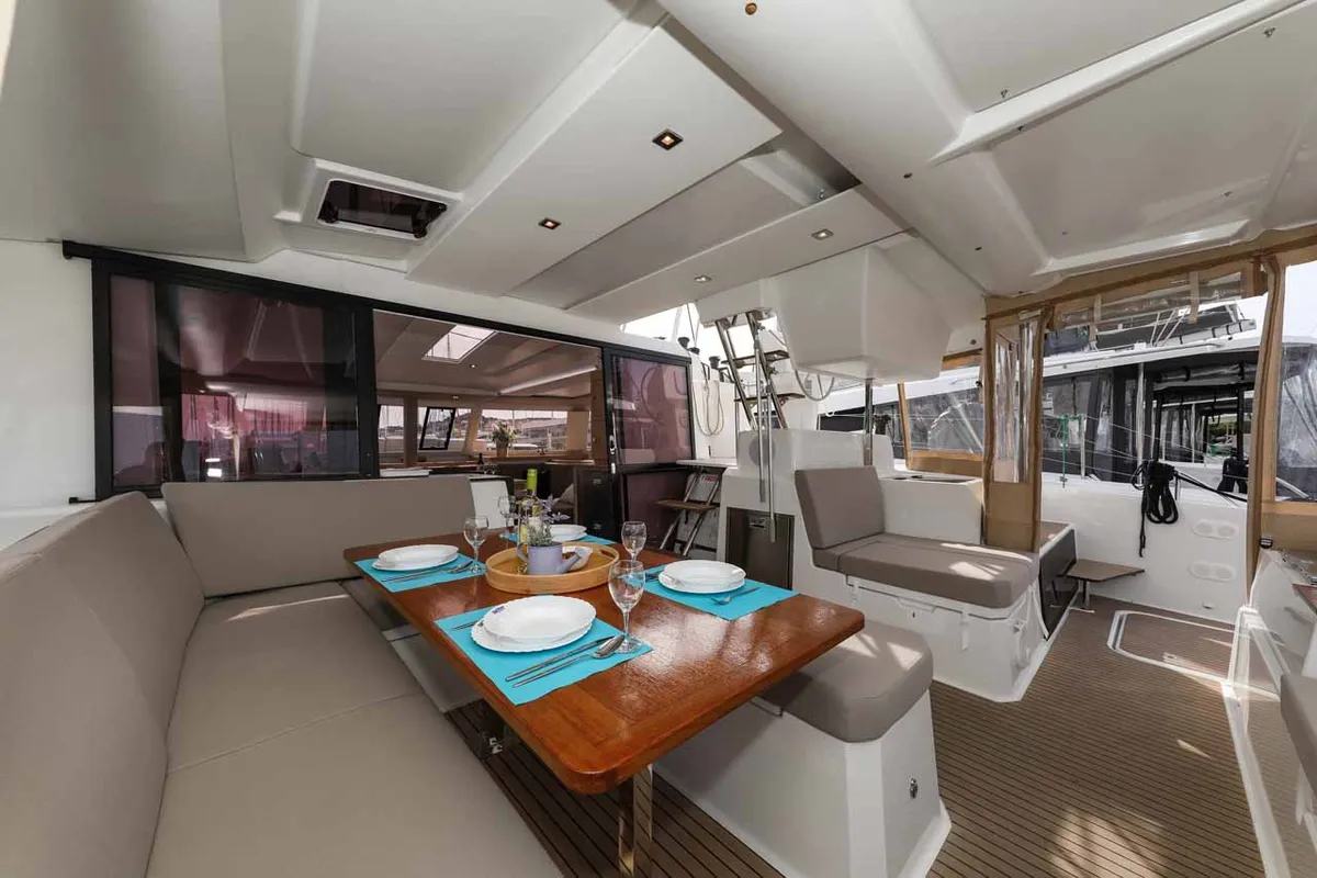 Deck of Alchiba, a Fountaine Pajot Astrea 42 catamaran at Grad Trogir, Croatia