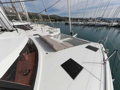 Deck of Alchiba, a Fountaine Pajot Astrea 42 catamaran at Grad Trogir, Croatia