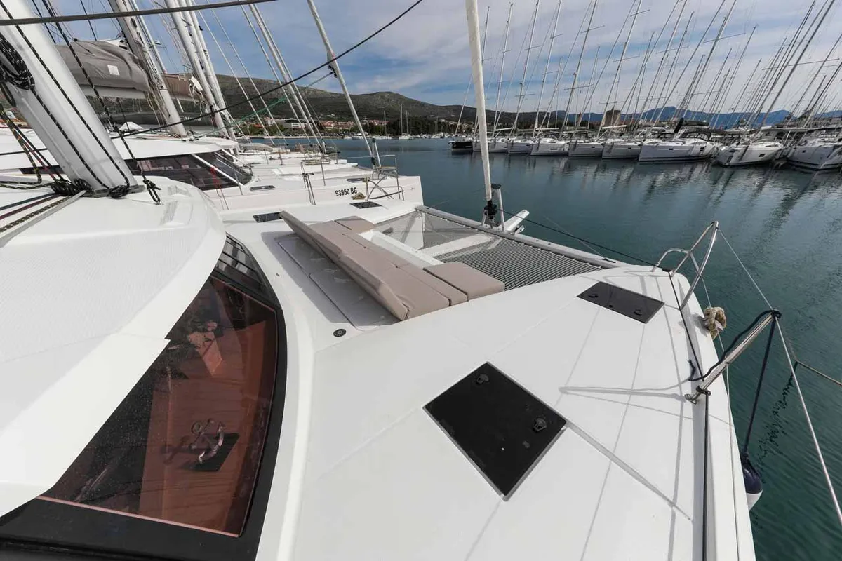 Deck of Alchiba, a Fountaine Pajot Astrea 42 catamaran at Grad Trogir, Croatia