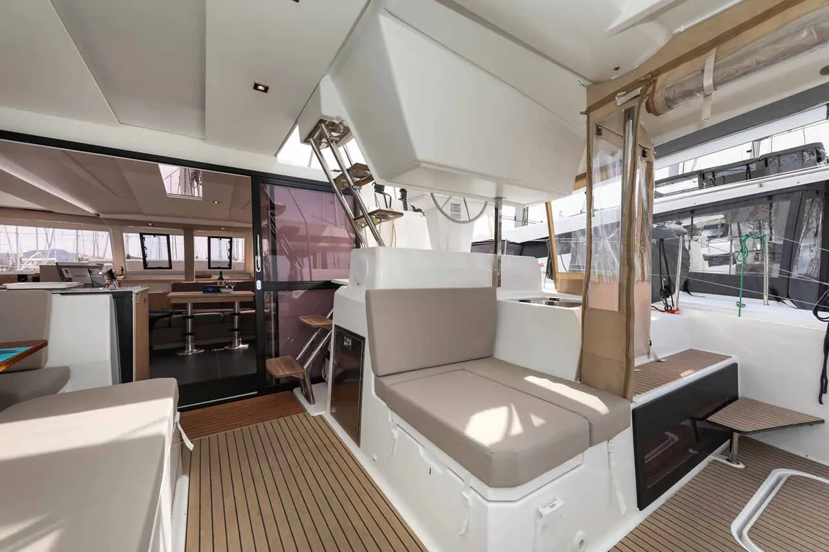 Deck of Alchiba, a Fountaine Pajot Astrea 42 catamaran at Grad Trogir, Croatia