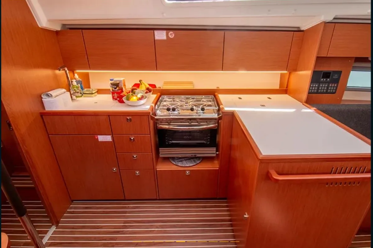 Galley of King Julian, a Jeanneau Sun Odyssey 36i sailboat at Municipal Unit of Lefkada, Greece