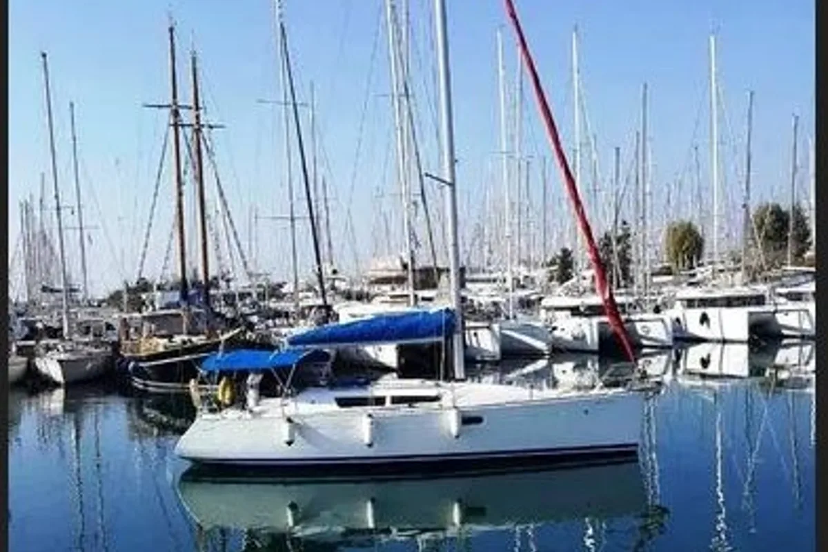 Exterior view of King Julian, a Jeanneau Sun Odyssey 36i sailboat at Municipal Unit of Lefkada, Greece