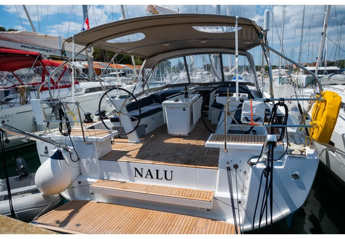 Cockpit of Nalu, a Beneteau Oceanis 46.1 sailboat at Općina Medulin, Croatia