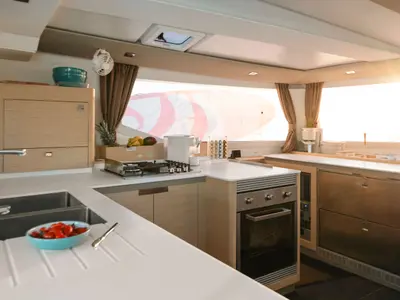 Galley of Dione, a Fountaine Pajot Tanna 47 catamaran at Municipal Unit of Lefkada, Greece