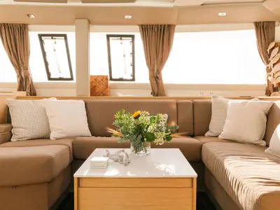 Salon of Dione, a Fountaine Pajot Tanna 47 catamaran at Municipal Unit of Lefkada, Greece