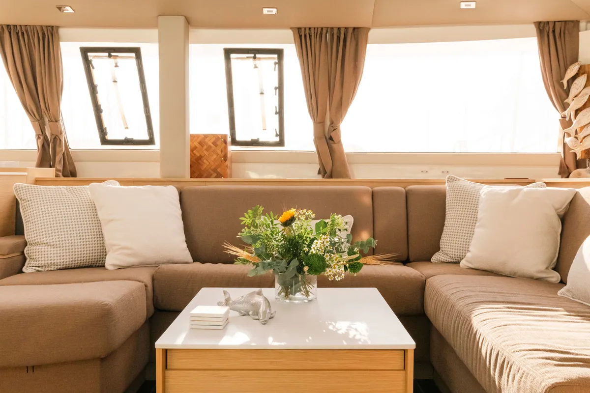 Salon of Dione, a Fountaine Pajot Tanna 47 catamaran at Municipal Unit of Lefkada, Greece