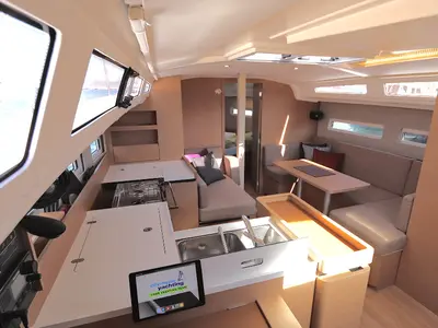 Salon of Aris, a Jeanneau Sun Odyssey 410 sailboat at Lavreotiki Municipal Unit, Greece