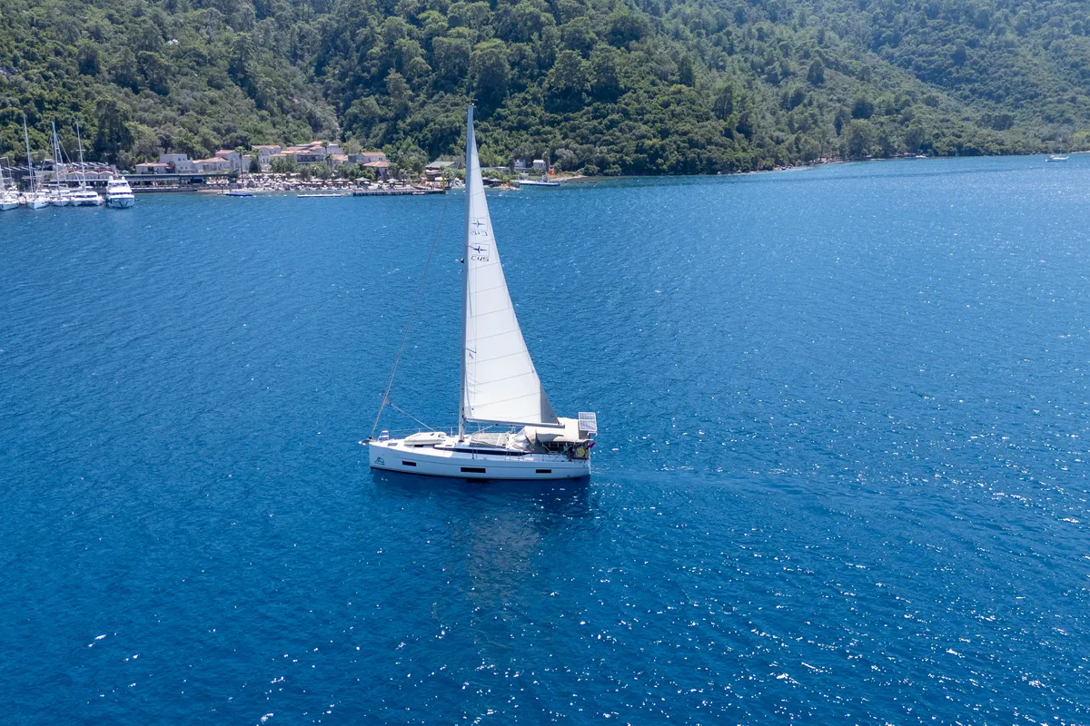 Exterior view of Mina 52, a Bavaria C45 Style sailboat at Marmaris, Turkey