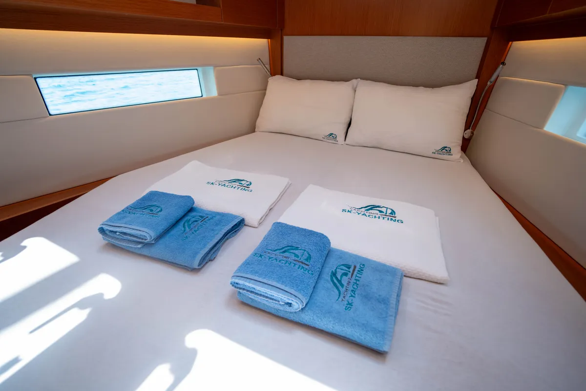 Cabin on Mina 52, a Bavaria C45 Style sailboat at Marmaris, Turkey