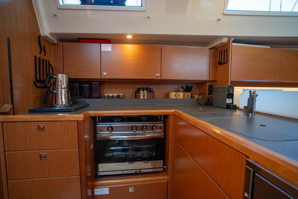 Galley of Mina 52, a Bavaria C45 Style sailboat at Marmaris, Turkey