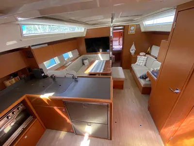 Salon of Mina 52, a Bavaria C45 Style sailboat at Marmaris, Turkey