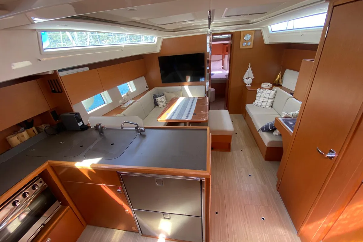 Salon of Mina 52, a Bavaria C45 Style sailboat at Marmaris, Turkey