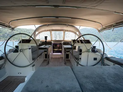 Cockpit of Mina 52, a Bavaria C45 Style sailboat at Marmaris, Turkey