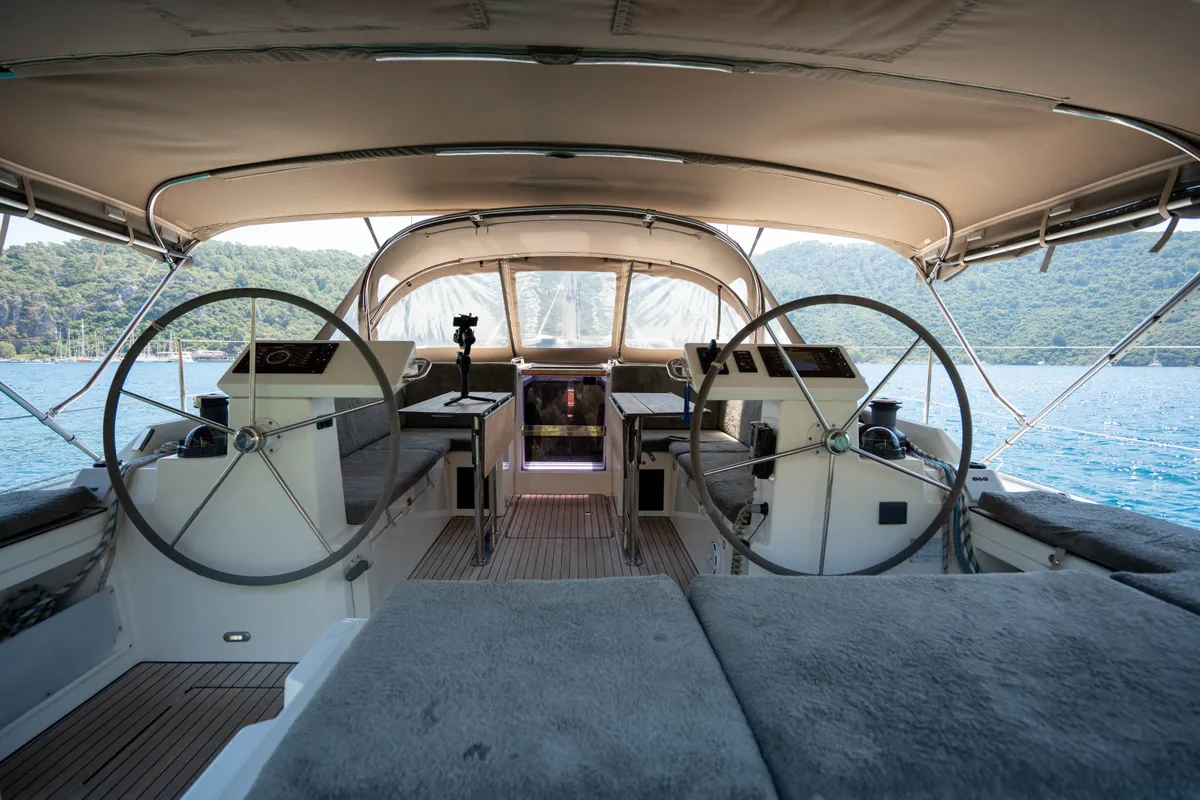 Cockpit of Mina 52, a Bavaria C45 Style sailboat at Marmaris, Turkey