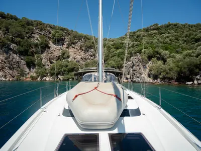 Deck of Mina 52, a Bavaria C45 Style sailboat at Marmaris, Turkey