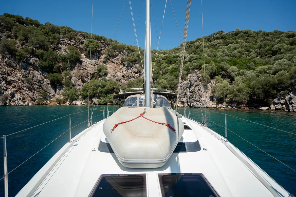 Deck of Mina 52, a Bavaria C45 Style sailboat at Marmaris, Turkey