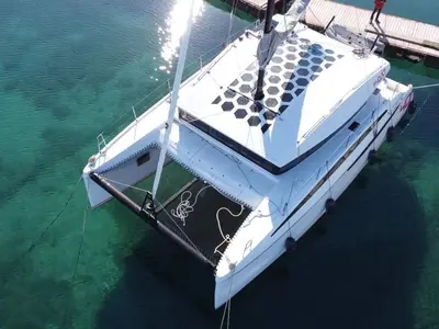 Exterior view of Veronchie, a Gulet Delta F40-XT catamaran at Zadar, Croatia