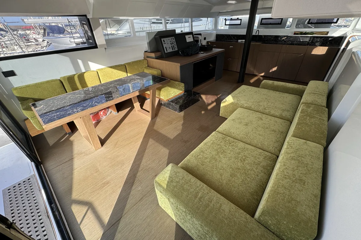 Salon of Veronchie, a Gulet Delta F40-XT catamaran at Zadar, Croatia