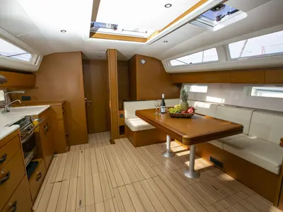 Salon of Amazing Elli, a Jeanneau 54 sailboat at Marpissa, Greece