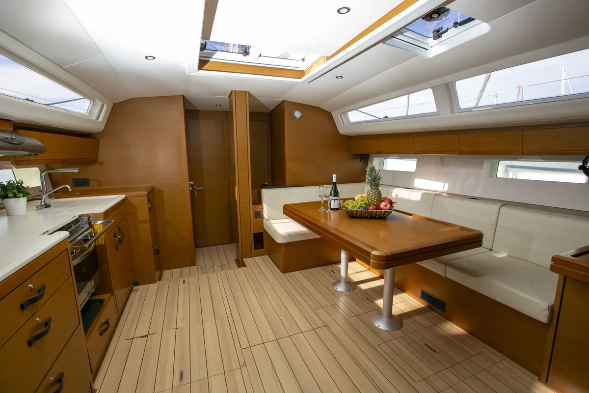 Salon of Amazing Elli, a Jeanneau 54 sailboat at Marpissa, Greece