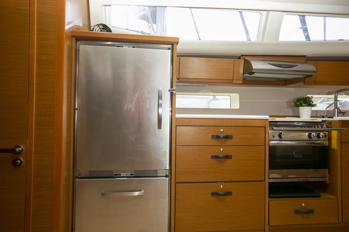 Galley of Amazing Elli, a Jeanneau 54 sailboat at Marpissa, Greece