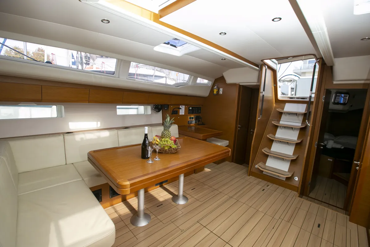 Salon of Amazing Elli, a Jeanneau 54 sailboat at Marpissa, Greece