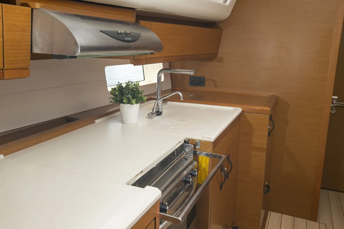 Galley of Amazing Elli, a Jeanneau 54 sailboat at Marpissa, Greece