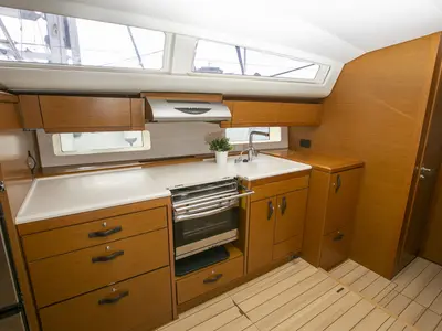 Galley of Amazing Elli, a Jeanneau 54 sailboat at Marpissa, Greece