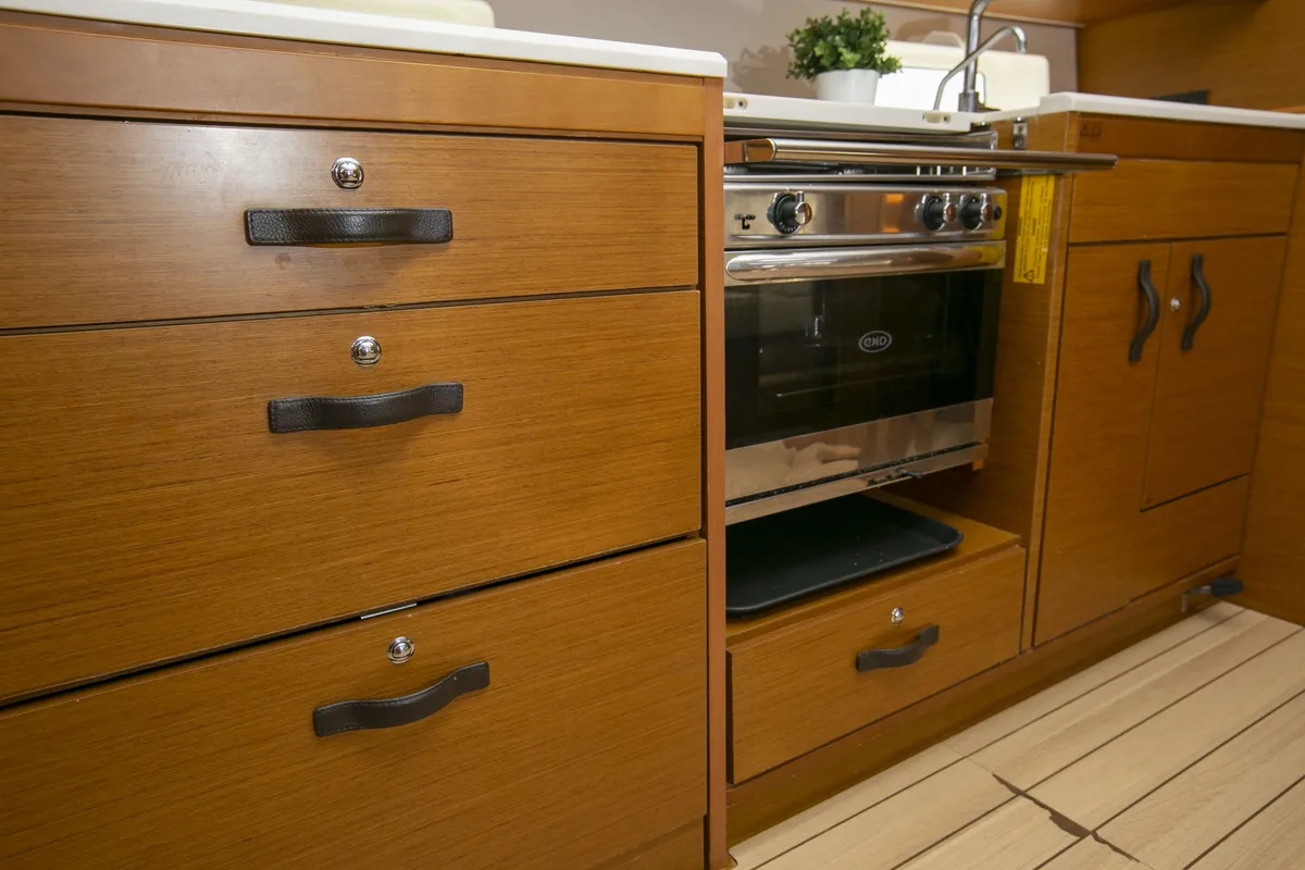 Galley of Amazing Elli, a Jeanneau 54 sailboat at Marpissa, Greece