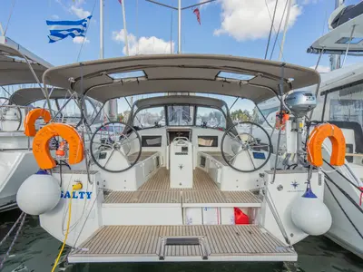 Cockpit of Salty, a Jeanneau Sun Odyssey 410 sailboat at Municipal Unit of Nea Peramos, Greece