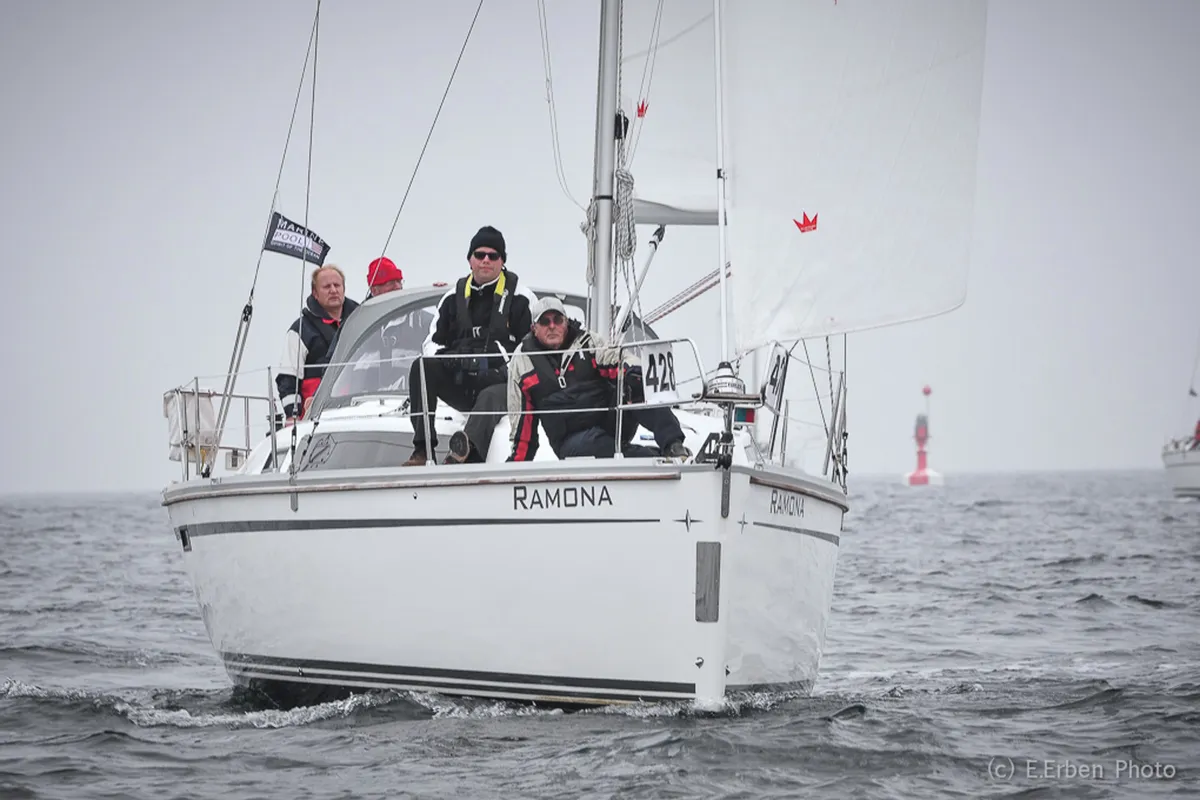 Exterior view of Ramona, a Bavaria Cruiser 33 sailboat at Heiligenhafen, Germany