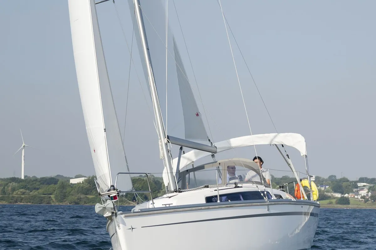 Exterior view of Ramona, a Bavaria Cruiser 33 sailboat at Heiligenhafen, Germany
