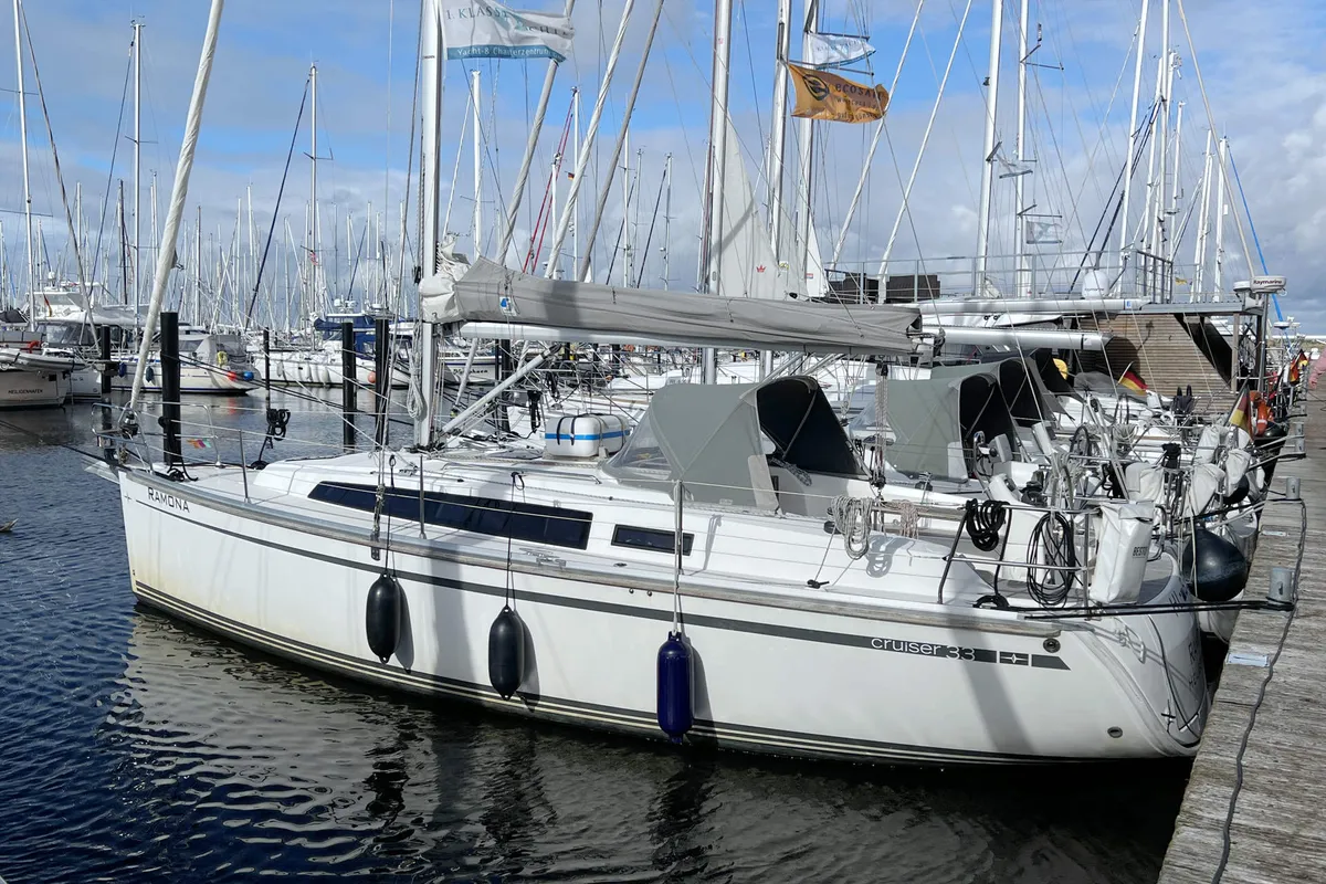 Exterior view of Ramona, a Bavaria Cruiser 33 sailboat at Heiligenhafen, Germany