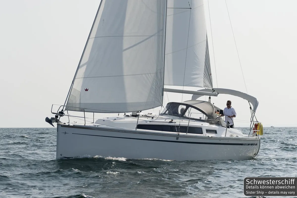 Exterior view of Ramona, a Bavaria Cruiser 33 sailboat at Heiligenhafen, Germany