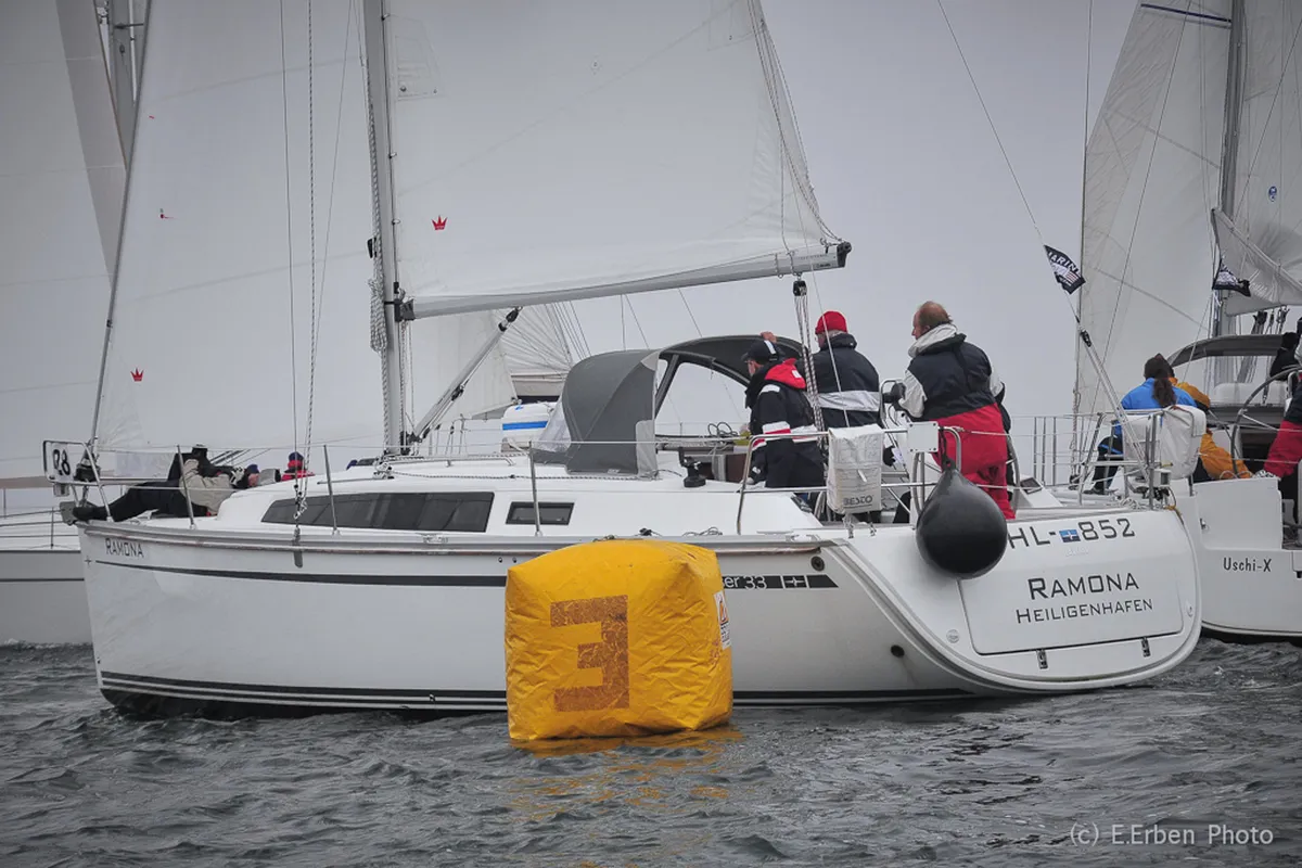 Exterior view of Ramona, a Bavaria Cruiser 33 sailboat at Heiligenhafen, Germany