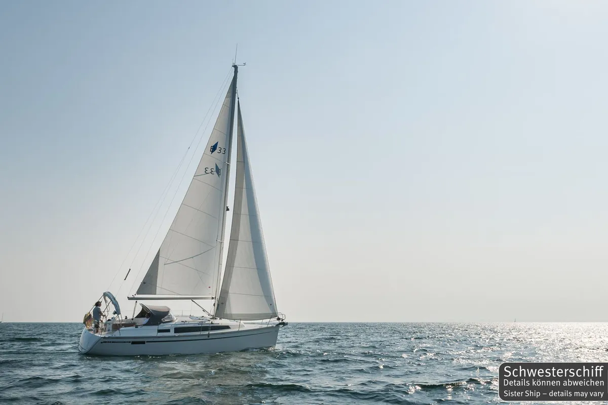 Exterior view of Ramona, a Bavaria Cruiser 33 sailboat at Heiligenhafen, Germany