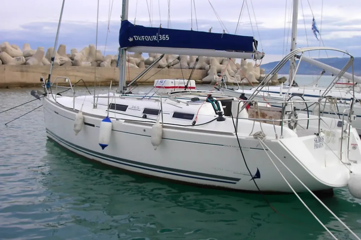 Exterior view of Skiros, a Dufour 365 sailboat at Kalkara, Malta