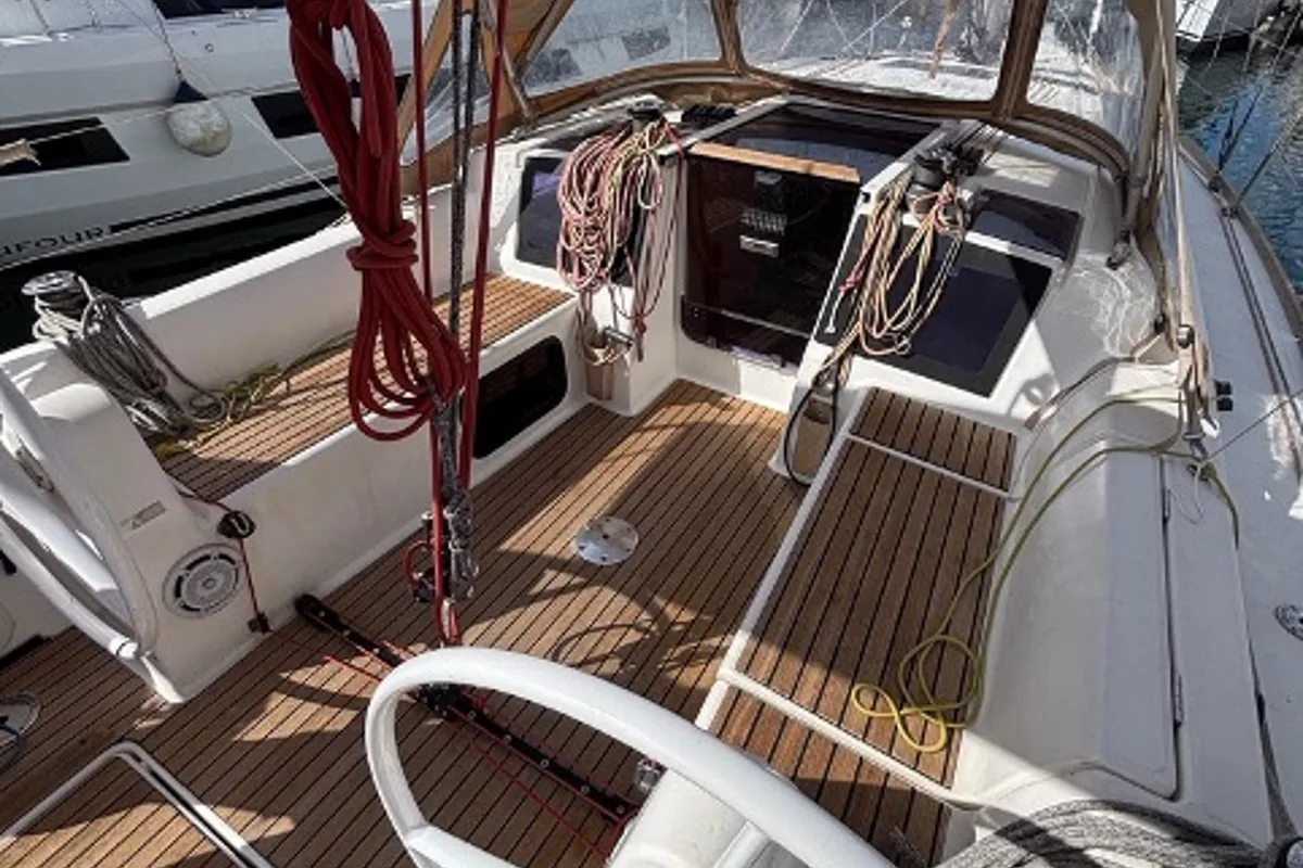 Cockpit of Expensive Toy, a Dufour 310 Grand Large sailboat at Palermo, Italy