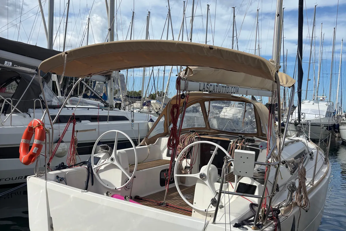 Exterior view of Expensive Toy, a Dufour 310 Grand Large sailboat at Palermo, Italy