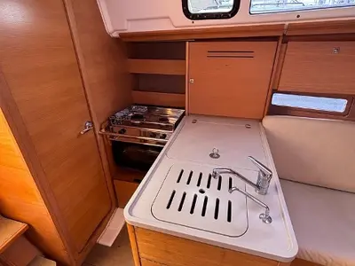 Galley of Expensive Toy, a Dufour 310 Grand Large sailboat at Palermo, Italy