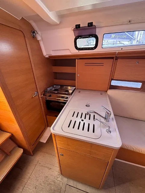 Galley of Expensive Toy, a Dufour 310 Grand Large sailboat at Palermo, Italy