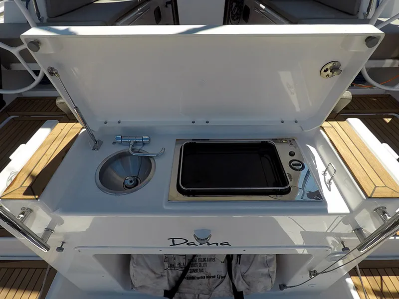 Deck of Dama, a Dufour 44 sailboat at Grad Šibenik, Croatia