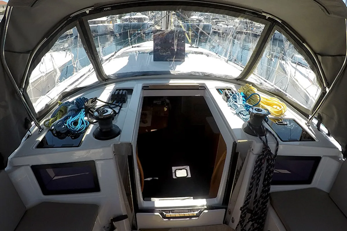 Cockpit of Dama, a Dufour 44 sailboat at Grad Šibenik, Croatia