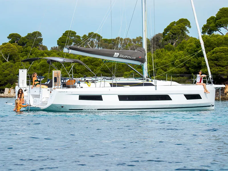 Exterior view of Dama, a Dufour 44 sailboat at Grad Šibenik, Croatia