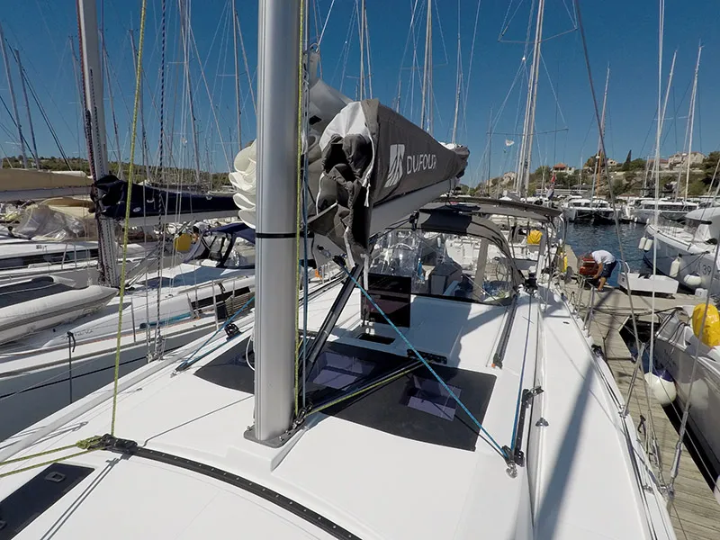 Deck of Dama, a Dufour 44 sailboat at Grad Šibenik, Croatia