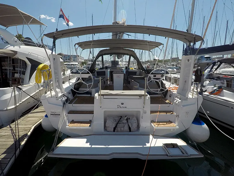 Cockpit of Dama, a Dufour 44 sailboat at Grad Šibenik, Croatia